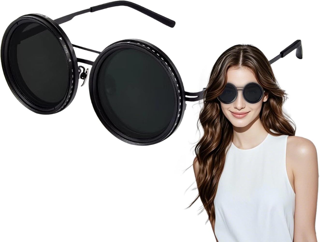 Adjustable Tint Sunglasses Round Polarized Sunglasses with ND Filter Lenses